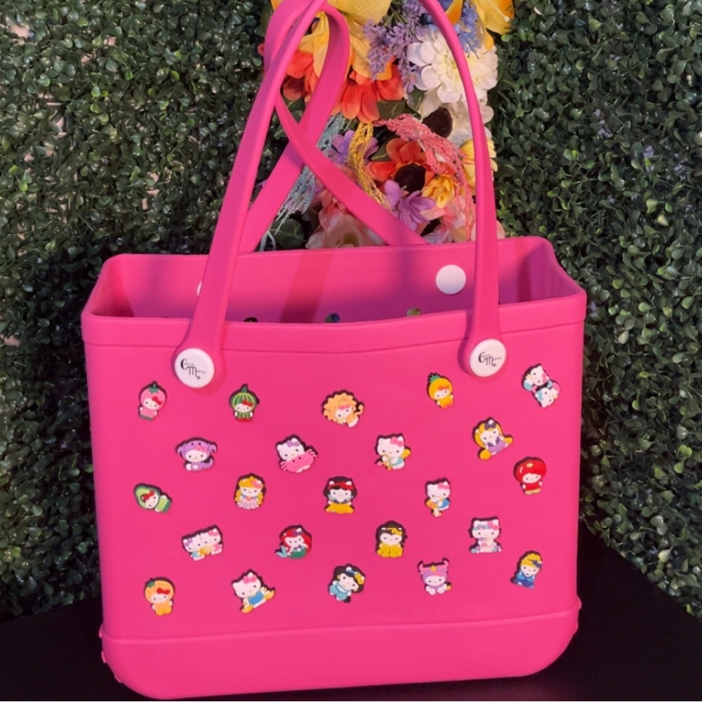 Pink Tote Bag with Cartoon Characters Hell Kitty Fully Charmed